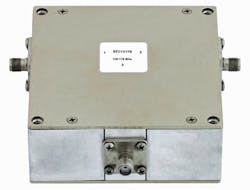 7. This circulator (SFC13175) from Fairview Microwave operates over the 135- to 175-MHz range. Maximum insertion loss is 0.5 dB, minimum isolation is 20 dB, and maximum power is 150 W. Input and output is by way of SMA connectors. 7. This circulator (SFC13175) from Fairview Microwave operates over the 135- to 175-MHz range. Maximum insertion loss is 0.5 dB, minimum isolation is 20 dB, and maximum power is 150 W. Input and output is by way of SMA connectors.