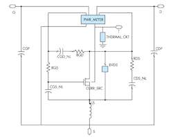 1. This is a top-level representation of the model, with gate, drain, and source terminals as well as the thermal node. 1. This is a top-level representation of the model, with gate, drain, and source terminals as well as the thermal node.