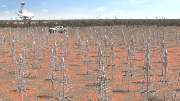 An artistic rendition of the lowfrequencyaperturearray LFAA in Australia The hundreds of thousands of dipole antennas will survey the radio sky in frequencies as low as 50 MHz All images courtesy of the SKA Organization