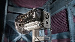 A MUOS satellite completes testing in an anechoic test chamber Photo courtesy of Lockheed Martin A MUOS satellite completes testing in an anechoic test chamber Photo courtesy of Lockheed Martin