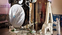 A Lockheed Martin technician inspects part of an AEHF satellite as it prepares to enter active service in support of United States military forces Image courtesy of Lockheed Martin A Lockheed Martin technician inspects part of an AEHF satellite as it prepares to enter active service in support of United States military forces Image courtesy of Lockheed Martin