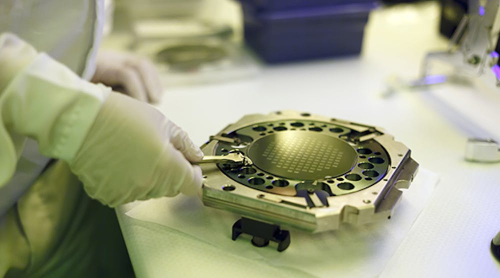 6-inch GaN wafers have more than twice the usable surface area than 4-inch wafers, resulting in a larger yield of MMICs from each platform. (Image courtesy of ThinkStock).