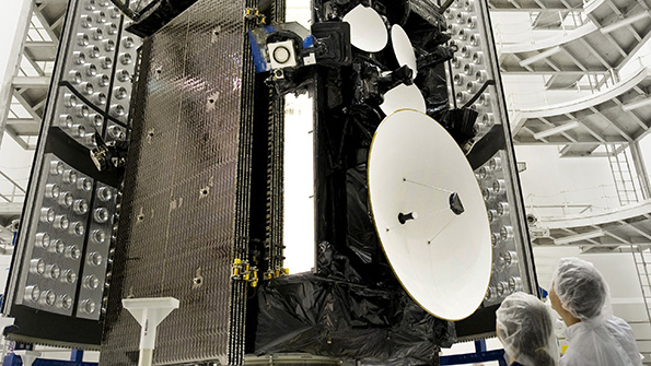 The first AEHF space vehicle SV1 is encapsulated in an Atlas V rocketrsquos payload fairing in preparation for launch in 2010 Image and caption courtesy of Lockheed Martin