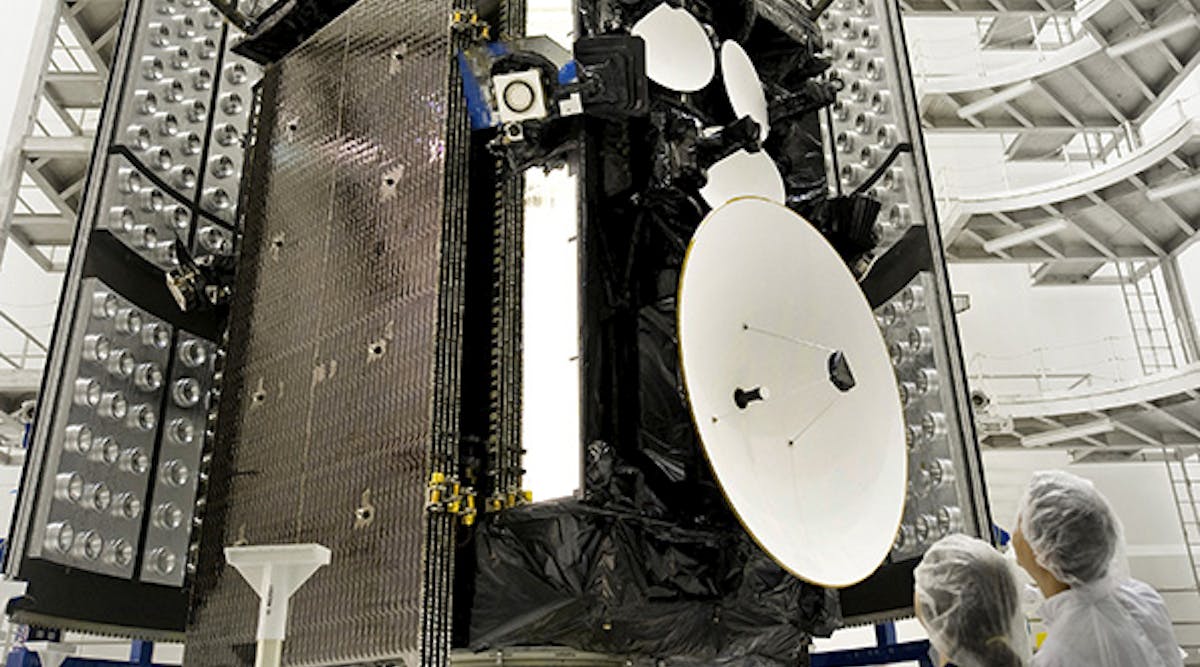 The first AEHF space vehicle (SV-1) is encapsulated in an Atlas V rocket&rsquo;s payload fairing in preparation for launch in 2010. (Image and caption courtesy of Lockheed Martin).