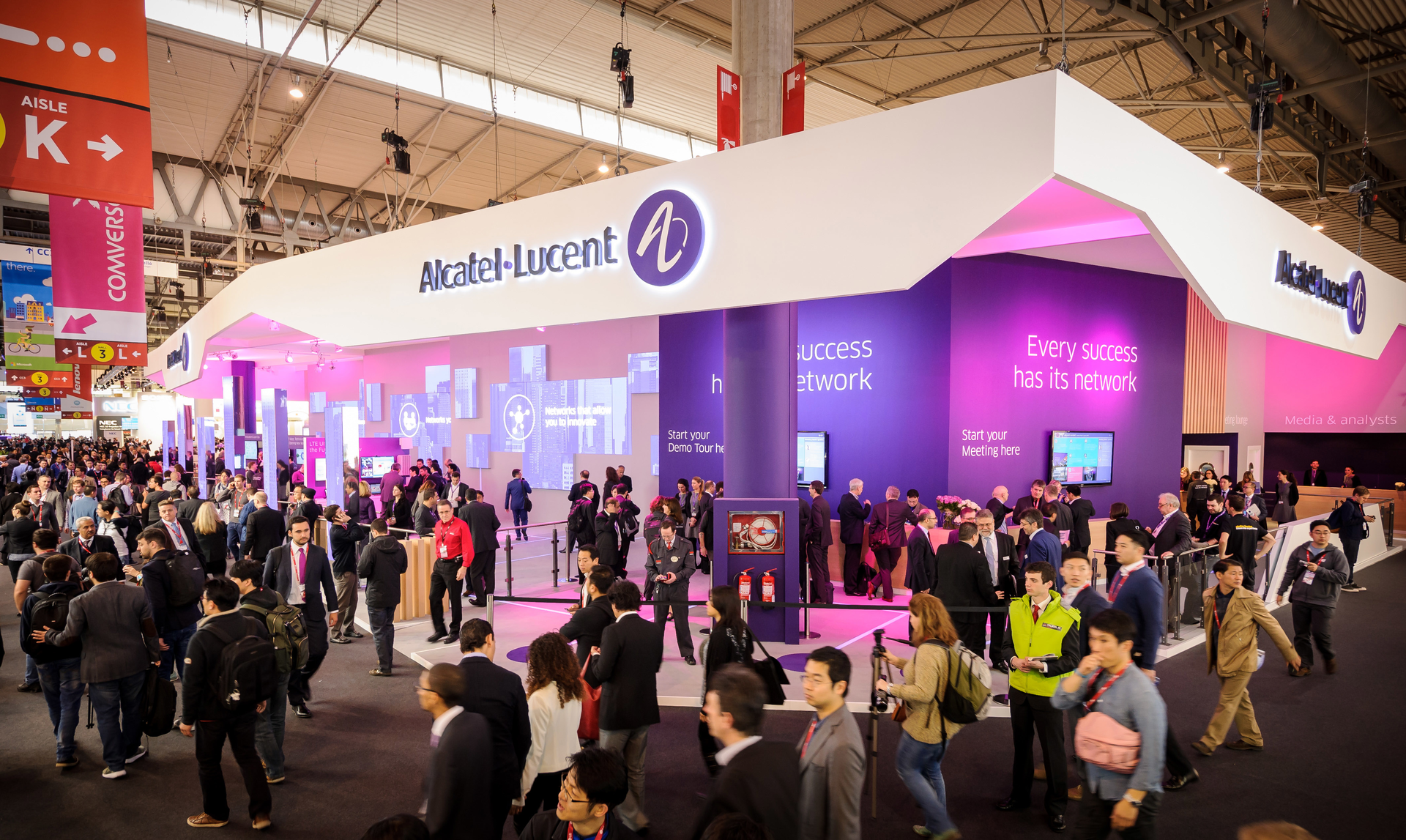 The AlcatelLucent booth at Mobile World Congress in 2015 Image courtesy of AlcatelLucent Flickr