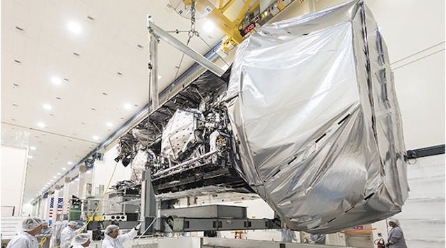 MUOS-4, the next satellite scheduled to join the U.S. Navy&rsquo;s Mobile User Objective System (MUOS) communications network, has been shipped to Cape Canaveral from Lockheed Martin&rsquo;s satellite manufacturing facility in Sunnyvale, California. (Image courtesy of Lockheed Martin).