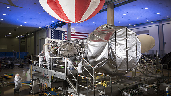 MUOS4 the next satellite scheduled to join the US Navyrsquos MUOS communications network later this year is in final assembly and testing at Lockheed Martinrsquos satellite manufacturing facility in Sunnyvale California Image courtesy of Lockheed Martin