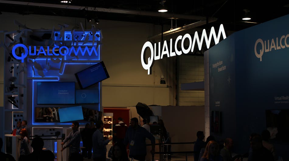 Qualcomm&apos;s booth at the 2016 CES show. (Image courtesy of Maurizio Pesce and edited from the original by Microwaves and RF).