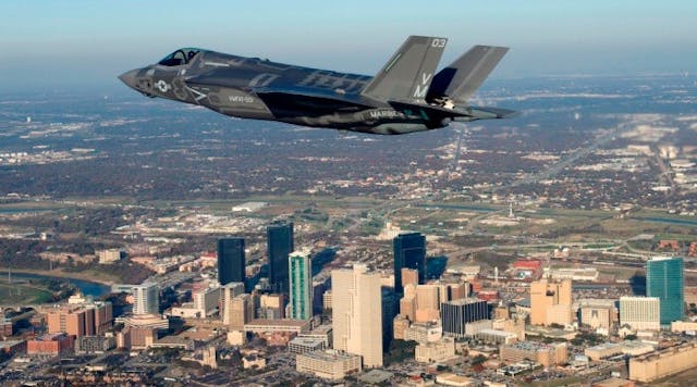 Investments in the F-35 fighter (shown here in a demonstration with the Aegis weapon system) are expected to fuel a major part of the growth in military aircraft avionics markets for the next 10 years. (Courtesy of Lockheed Martin)