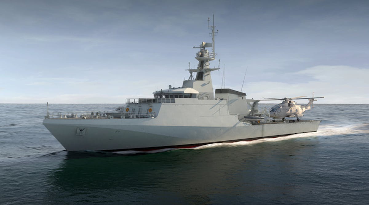 The HMS Forth, with a range of more than 5000 nautical miles, is one of the earlier Batch 2 River-class offshore patrol vehicles (OPVs) supplied by BAE Systems to the Royal Navy. (Courtesy of BAE Systems)