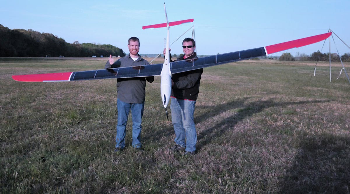 Members of NRL&rsquo;s &ldquo;Solar-Soaring&rdquo; research flight crew hold the photovoltaic UAV that is based on an SBXC sailplane.