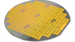 Shown is a GaN wafer from TriQuint. The firm recently won a DARPA contract to minimize device and amplifier sizes by reducing thermal hot spots in GaN circuits at the near junction of the IC.