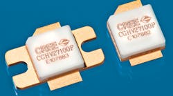The 100- and 200-W 50-V LTE GaN HEMTs are supplied in a choice of rugged flange-mount (left) or surface-mount ceramic-metal packages.
