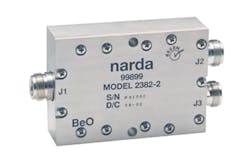 This is an example of a broadband twoway power divider suitable for splitting signals in test setups It spans 05 to 60 GHz and can handle as much as 250 W CW input power Photo courtesy of Narda Microwave East This is an example of a broadband twoway power divider suitable for splitting signals in test setups It spans 05 to 60 GHz and can handle as much as 250 W CW input power Photo courtesy of Narda Microwave East
