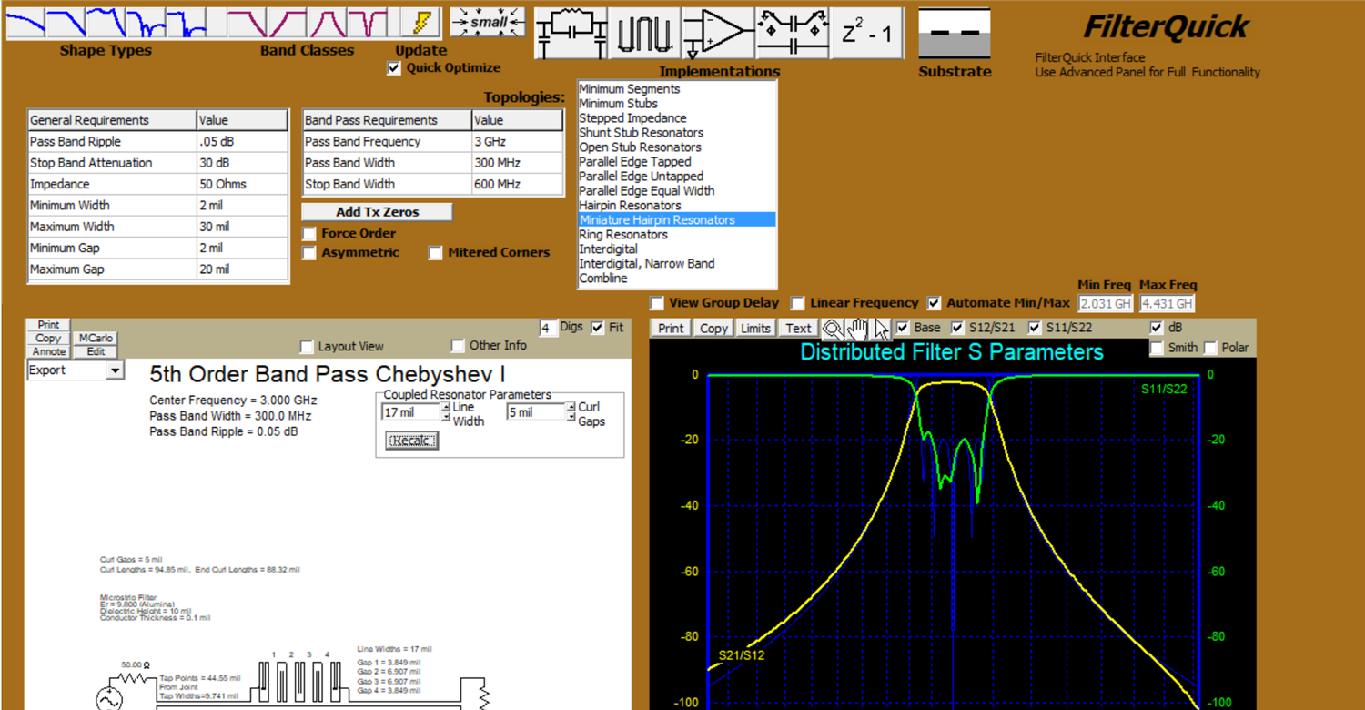 The FilterQuick user interface