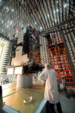 GPS III prototype in an anechoic chamber where it successfully completed a round a series of integration test procedures GPS III prototype in an anechoic chamber where it successfully completed a round a series of integration test procedures