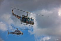 The stunt and chase helicopters with a ball turret containing a camera, Array Wireless linear amplifier, and wireless communications system.