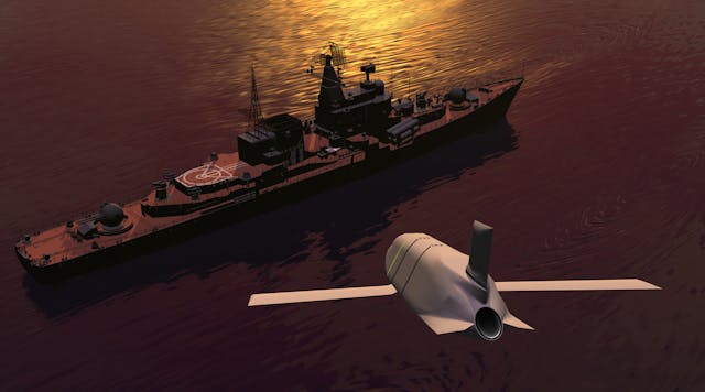 An artistic rendering of the LRASM, which uses a 1000-lb. penetrator and blast-fragmentation warhead to take down sea-based threats.