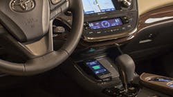 The Qi wireless charging pad in the Toyota Avalon The Qi wireless charging pad in the Toyota Avalon