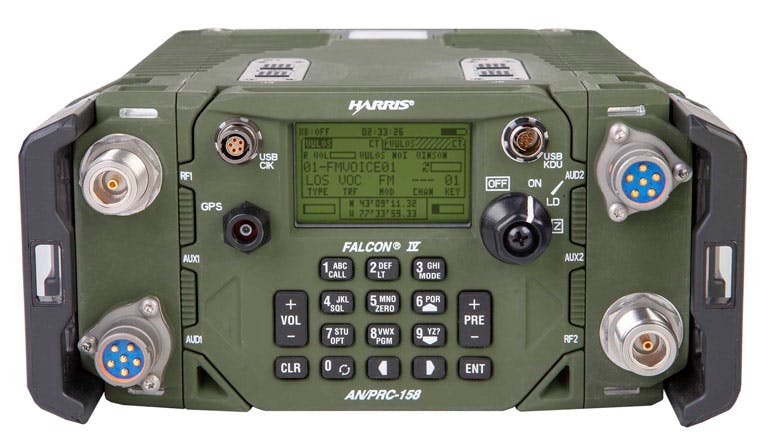 1. This AN/PRC-158 manpack radio uses SDR technology to change its operational parameters across a frequency range of 30 to 2500 MHz (Courtesy of L3Harris)