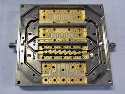 A switched filter bank incorporates multiple bandpass filters in a single package. (Source: Corry Micronics) A switched filter bank incorporates multiple bandpass filters in a single package. (Source: Corry Micronics)