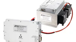 A line of modular broadband Class AB power amplifiers covering a total frequency range of 20 MHz to 18 GHz is available with heat sinks and dc-controlled cooling fans for high reliability even in difficult operating environments.