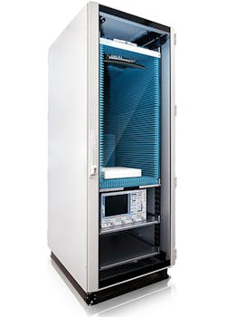 Shown is Rohde & Schwarz’s ATS800R rack-mount CATR system that performs OTA testing. Shown is Rohde & Schwarz’s ATS800R rack-mount CATR system that performs OTA testing.