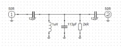 3. Shown is the 2-port example circuit used for VNA measurements. 3. Shown is the 2-port example circuit used for VNA measurements.