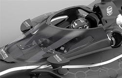 Here&rsquo;s a black-and-white photo of the prototype of the Aeroscreen from Red Bull Advanced Technologies.