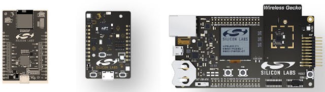 3. The Explorer kit (left) is priced under $10, while the more functional SLTB010A development kit (center) costs less than $40. The Pro Development Kit (right) supports multiprotocol development and interchangeable radio cards.