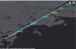6. Tracks generated from the radar system model: Safe tracks are shown in cyan and anomalous tracks are shown in yellow. 6. Tracks generated from the radar system model: Safe tracks are shown in cyan and anomalous tracks are shown in yellow.