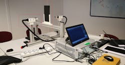 2. This test configuration holds the VNA extender heads with the antennas and the sample to be measured. A metal plate for calibration is included as well. 2. This test configuration holds the VNA extender heads with the antennas and the sample to be measured. A metal plate for calibration is included as well.