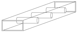 6. This image depicts a rectangular waveguide with dielectric resonators inside. 6. This image depicts a rectangular waveguide with dielectric resonators inside.