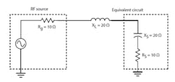 3. The equivalent circuit of the network in Figure 2 is a simple series RLC network where the reactances cancel and the source and load impedances match. 3. The equivalent circuit of the network in Figure 2 is a simple series RLC network where the reactances cancel and the source and load impedances match.