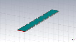4. This image depicts the 3D geometry of the H-plane iris-based SIW filter with the transverse walls of a metallic waveguide filter replaced by posts serving as ground vias. 4. This image depicts the 3D geometry of the H-plane iris-based SIW filter with the transverse walls of a metallic waveguide filter replaced by posts serving as ground vias.