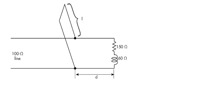5. A shorted stub is placed at a specific distance from the load and provides impedance matching.