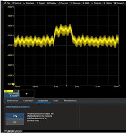4. When using dc coupling on the WavePro HD, choose &ldquo;Offset Setting Constant in: Volts&rdquo; (lower left) to keep your power-rail trace centered as you zoom in to examine noise on the power rail.