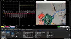 6. One board exhibits significant near-field emissions (pink trace), while an electrically identical board running the same code but having superior layout exhibits barely measurable levels (red trace). 6. One board exhibits significant near-field emissions (pink trace), while an electrically identical board running the same code but having superior layout exhibits barely measurable levels (red trace).