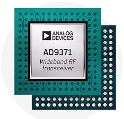 2. A chip-scale package measuring 12 &times; 12 mm holds silicon ICs containing several sets of transmitters and receivers operating to 6 GHz. (Courtesy of Analog Devices)