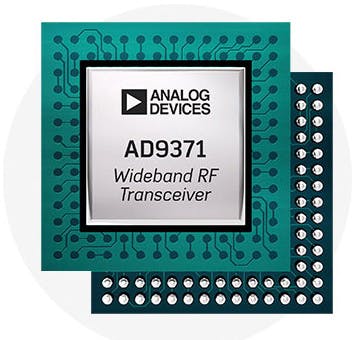 2. A chip-scale package measuring 12 &times; 12 mm holds silicon ICs containing several sets of transmitters and receivers operating to 6 GHz. (Courtesy of Analog Devices)