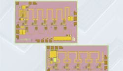 4. This GaAs MMIC distributed amplifier is supplied in die form for applications from dc to 22 GHz. (Courtesy of Qorvo)