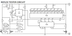 3. A basic reaction-time circuit with a readout of 10 LEDs is analogous to the carnival version and doesn&rsquo;t even require a microcontroller. (Image credit: Electroschematics)