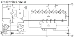 3. A basic reaction-time circuit with a readout of 10 LEDs is analogous to the carnival version and doesn’t even require a microcontroller. (Image credit: Electroschematics) 3. A basic reaction-time circuit with a readout of 10 LEDs is analogous to the carnival version and doesn’t even require a microcontroller. (Image credit: Electroschematics)