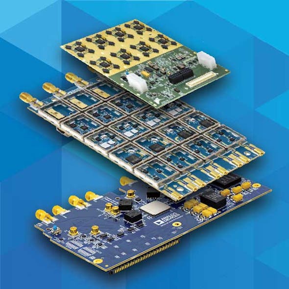 1. Analog Devices&apos; X-Band Phased Array Platform features high-speed mixed-signal ICs assembled on three PCBs and works with a fourth controller PCB for extensive phased-array beamforming experimentation.