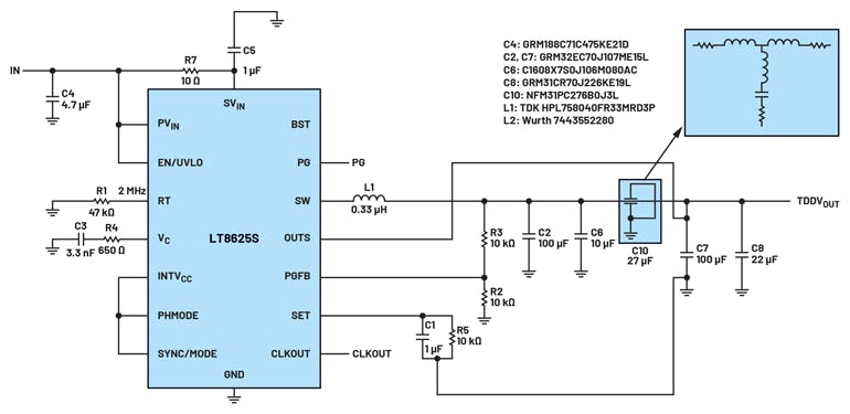 3. This depicts a typical application circuit for the LT8625SP in dynamic/static combined RF loads.