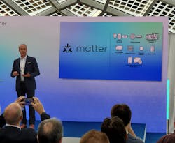 Tobin Richardson, President and CEO of the Connectivity Standards Alliance, presenting at the Matter launch in Amsterdam. Tobin Richardson, President and CEO of the Connectivity Standards Alliance, presenting at the Matter launch in Amsterdam.