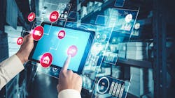 1. Shown is a rendering of a 5G-connected factory management network. (Source: Blue Planet Studio/Stock.Adobe.com) 1. Shown is a rendering of a 5G-connected factory management network. (Source: Blue Planet Studio/Stock.Adobe.com)