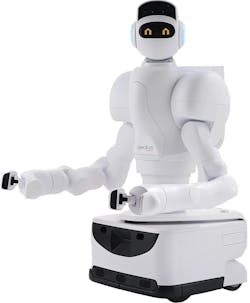 The mobile aeo robot has two articulated arms. Its spatial awareness is attained using a range of sensors. The mobile aeo robot has two articulated arms. Its spatial awareness is attained using a range of sensors.