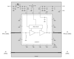 3. The schematic shows that only a few discrete passive components are needed; the J4 to J5 connection provides a straight-through path needed for test and calibration. 3. The schematic shows that only a few discrete passive components are needed; the J4 to J5 connection provides a straight-through path needed for test and calibration.
