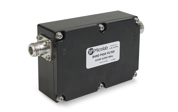 3. Coaxial bandpass filters in the LA-37N series target IFF applications from 1,030 to 1,090 MHz with passband power-handling capability of 100 W CW and 3 kW peak.